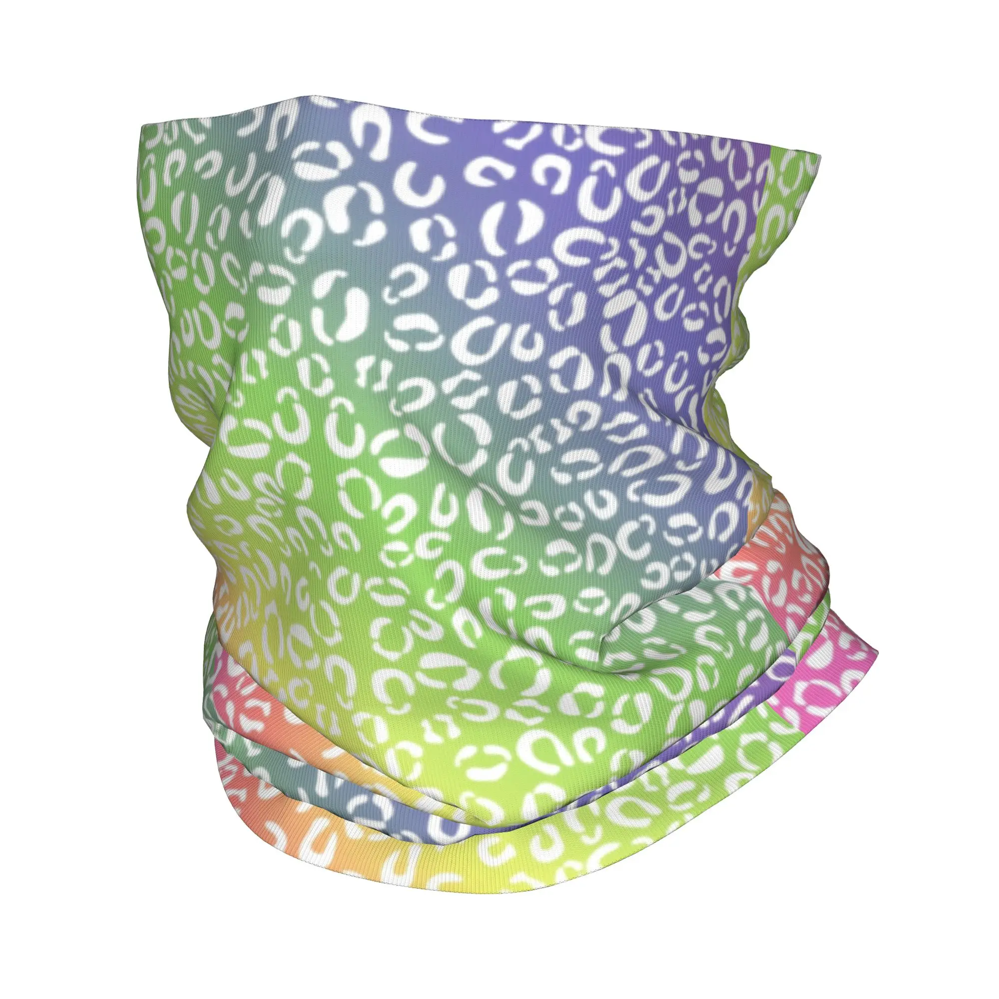 Neck Gaiter Face Cover - Bandana com Estampa de Leopardo Arco-Íris,