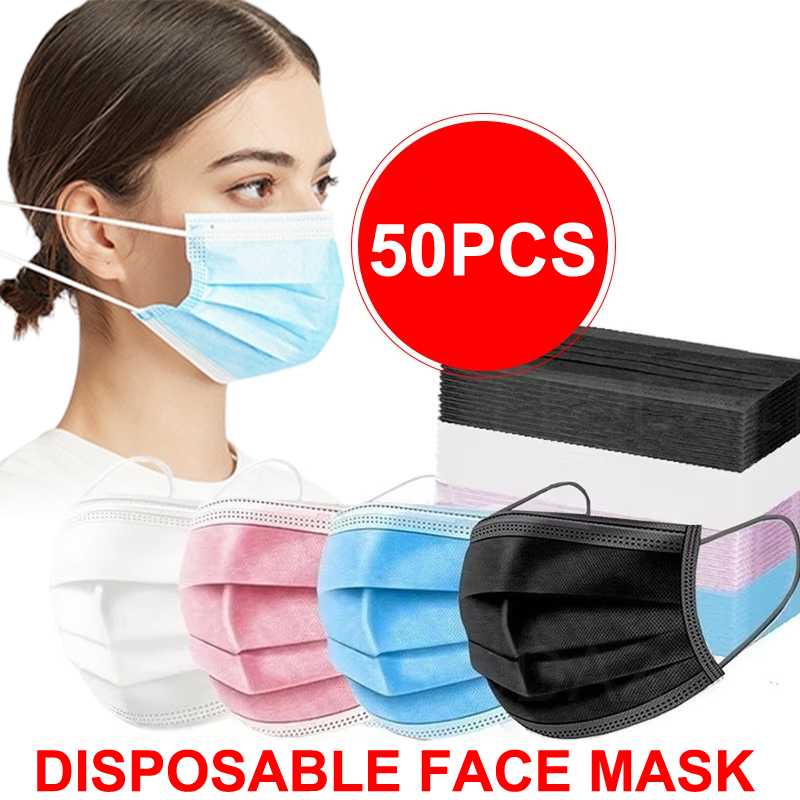 50 pçs unisex máscara de 3 cam - Disposable Mask Blue avaliação e preço
