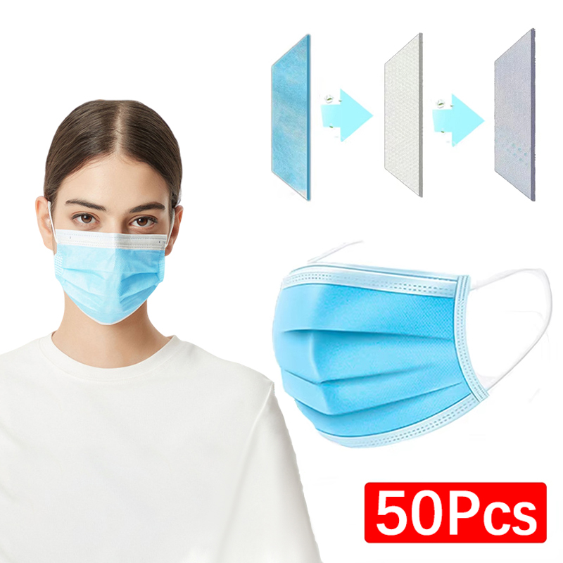 50 pçs unisex máscara de 3 cam - Disposable Mask Blue avaliação e preço