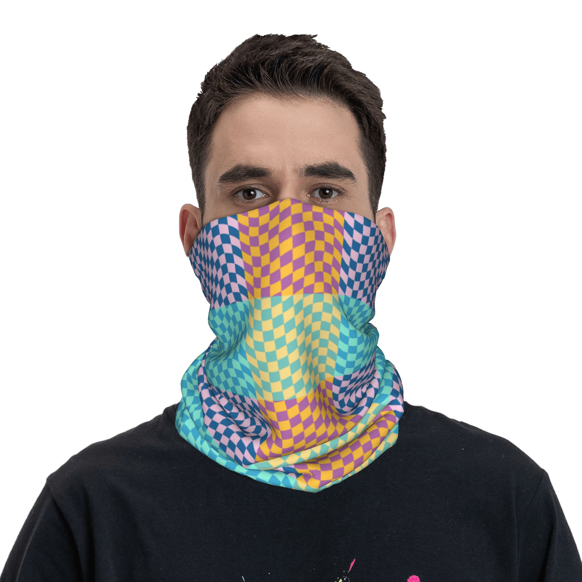 Bandana xadrez colorida person - Neck Gaiter Face Cover avaliação e preço